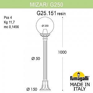Столб фонарный уличный Fumagalli Globe 250 G25.151.000.AXE27