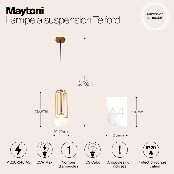 Светильник подвесной Maytoni Telford P361PL-01G