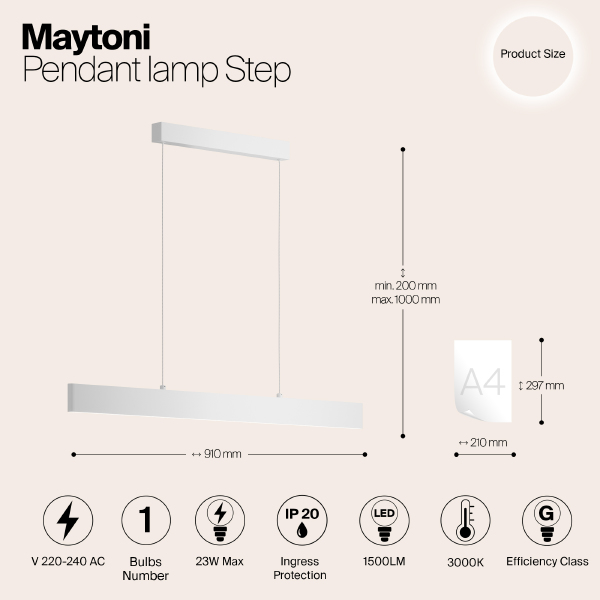 Светильник подвесной Maytoni Step P010PL-L23W