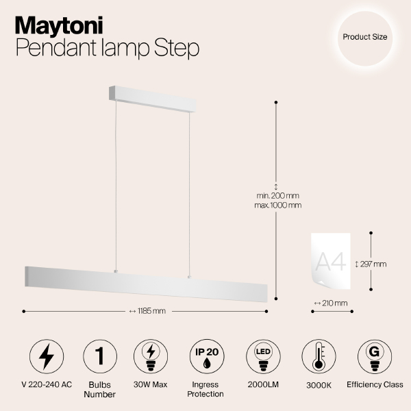 Светильник подвесной Maytoni Step P010PL-L30W