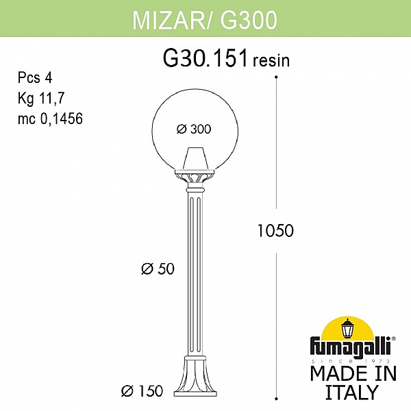 Уличный наземный светильник Fumagalli Globe 300 G30.151.000.BXE27