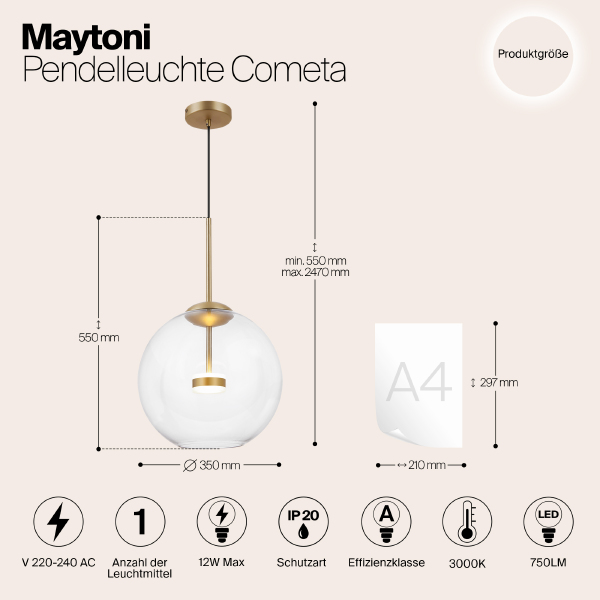 Светильник подвесной Maytoni Cometa MOD056PL-L12G3K