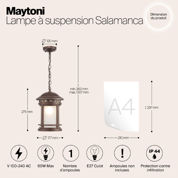 Уличный подвесной светильник Maytoni Salamanca O031PL-01BR