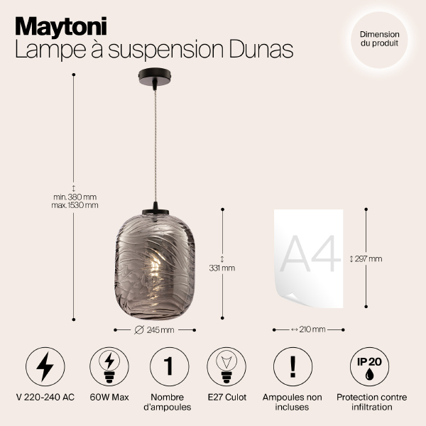 Светильник подвесной Maytoni Dunas P058PL-01B