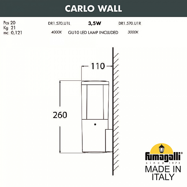 Уличный настенный светильник Fumagalli Carlo DR1.570.000.AXU1L