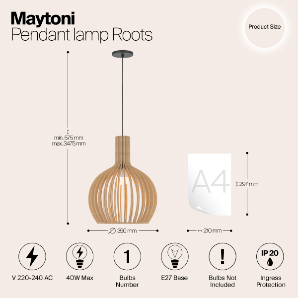 Светильник подвесной Maytoni Roots MOD194PL-01W