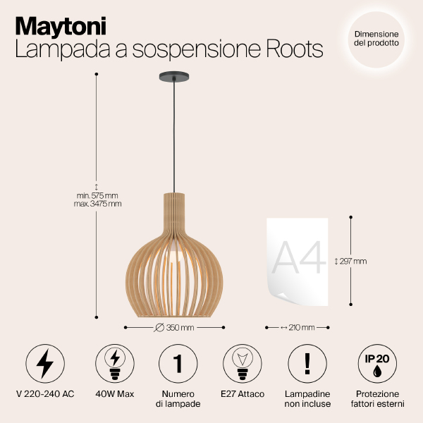 Светильник подвесной Maytoni Roots MOD194PL-01W
