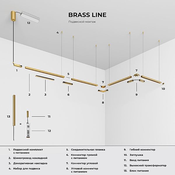 Подвесной комплект Elektrostandard Line Magnetic Brass Line Подвесной комплект для подключения трековой системы освещения к питанию (латунь) (боковой